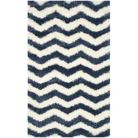 Safavieh Montreal Shag Power Loomed Rectangle Rug- Ivory - Blue- 4 x 6 ft. SGM846A-4